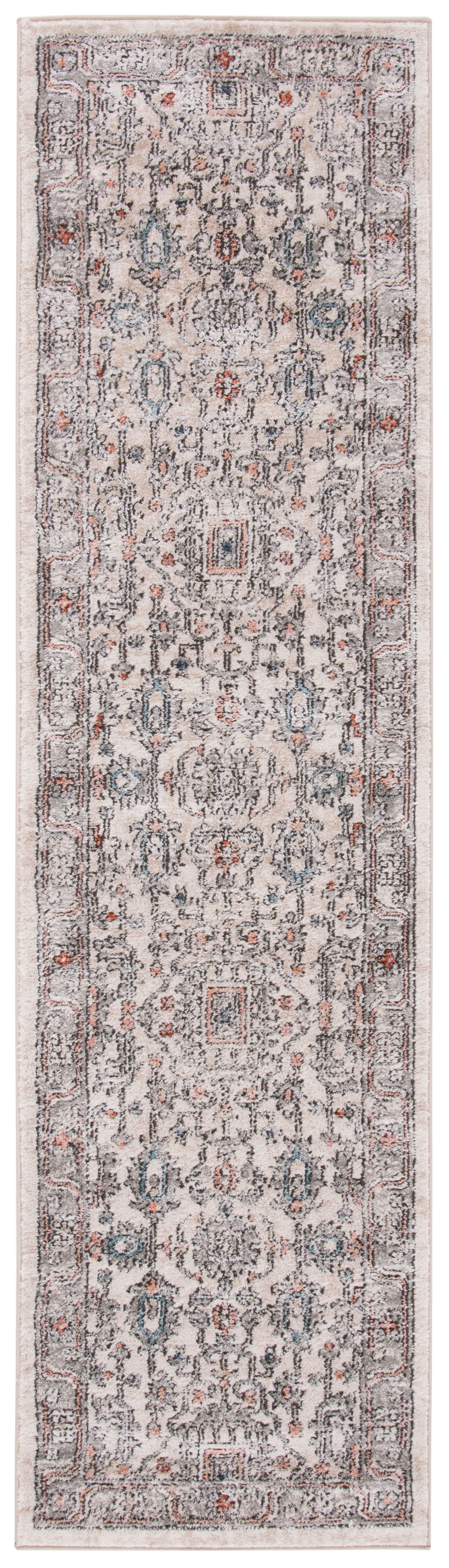 Ivory and Grey Hand-Knotted Wool Runner Rug