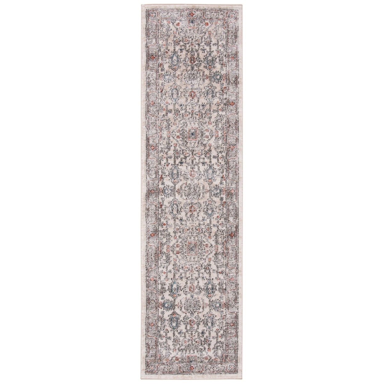 Ivory and Grey Hand-Knotted Synthetic Runner Rug