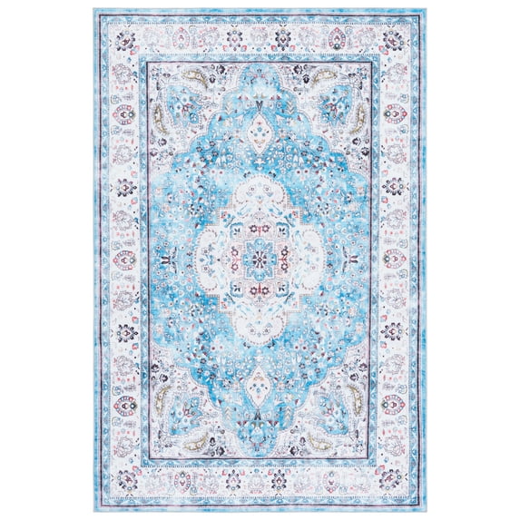 SAFAVIEH Martha Stewart Felix Medallion Machine Washable Area Rug, Turquoise/Beige, 4' x 6'
