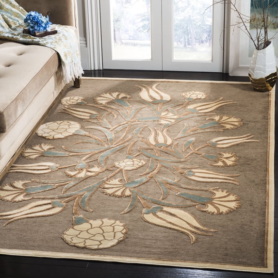 SAFAVIEH Martha Stewart Floral Arabesque Floral Area Rug, Brown, 4' x 5'7"