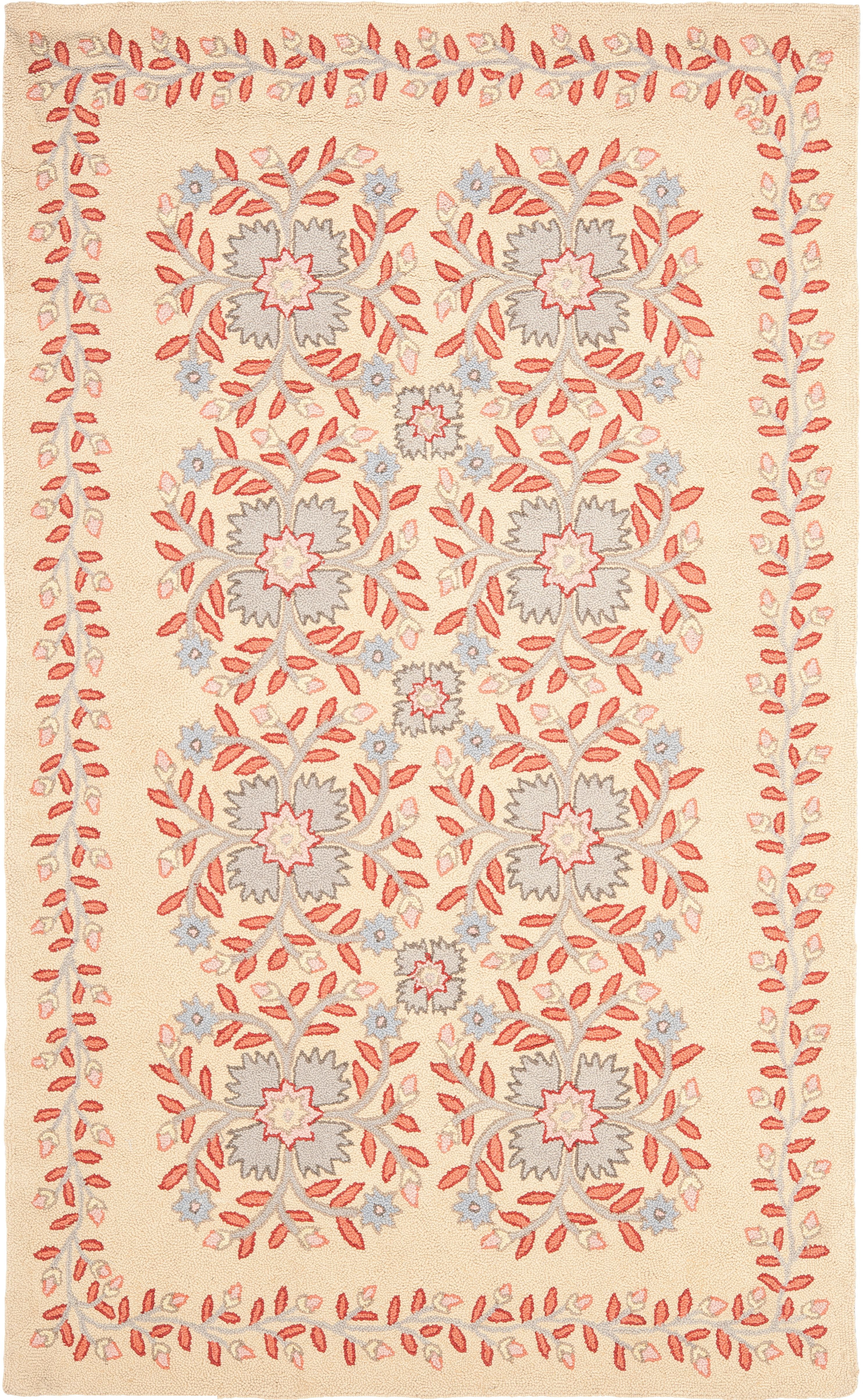 Handmade Tufted Red Floral Wool Rectangular 4' x 6' Rug