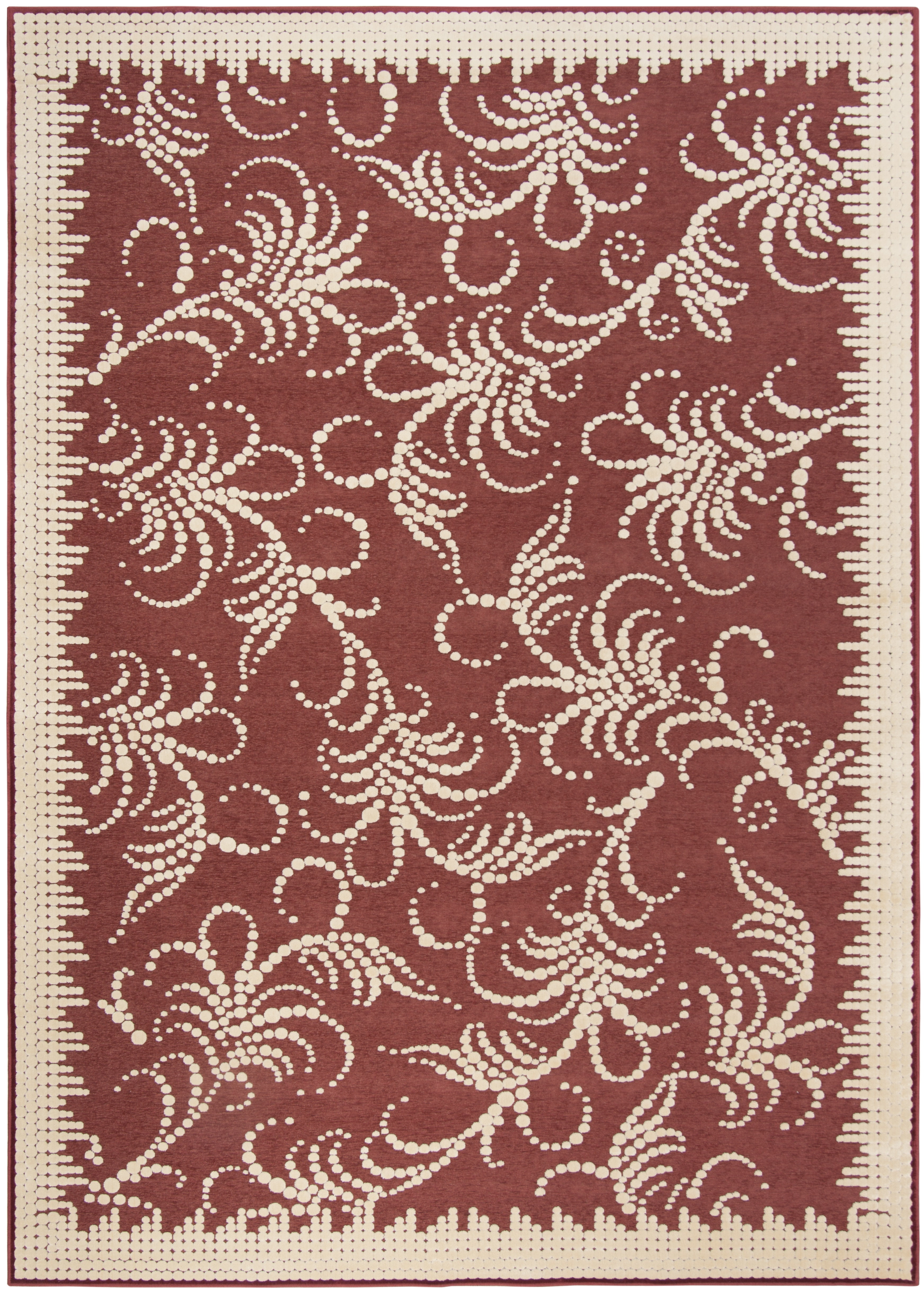 Handmade Red Floral Tufted Wool and Viscose Rug