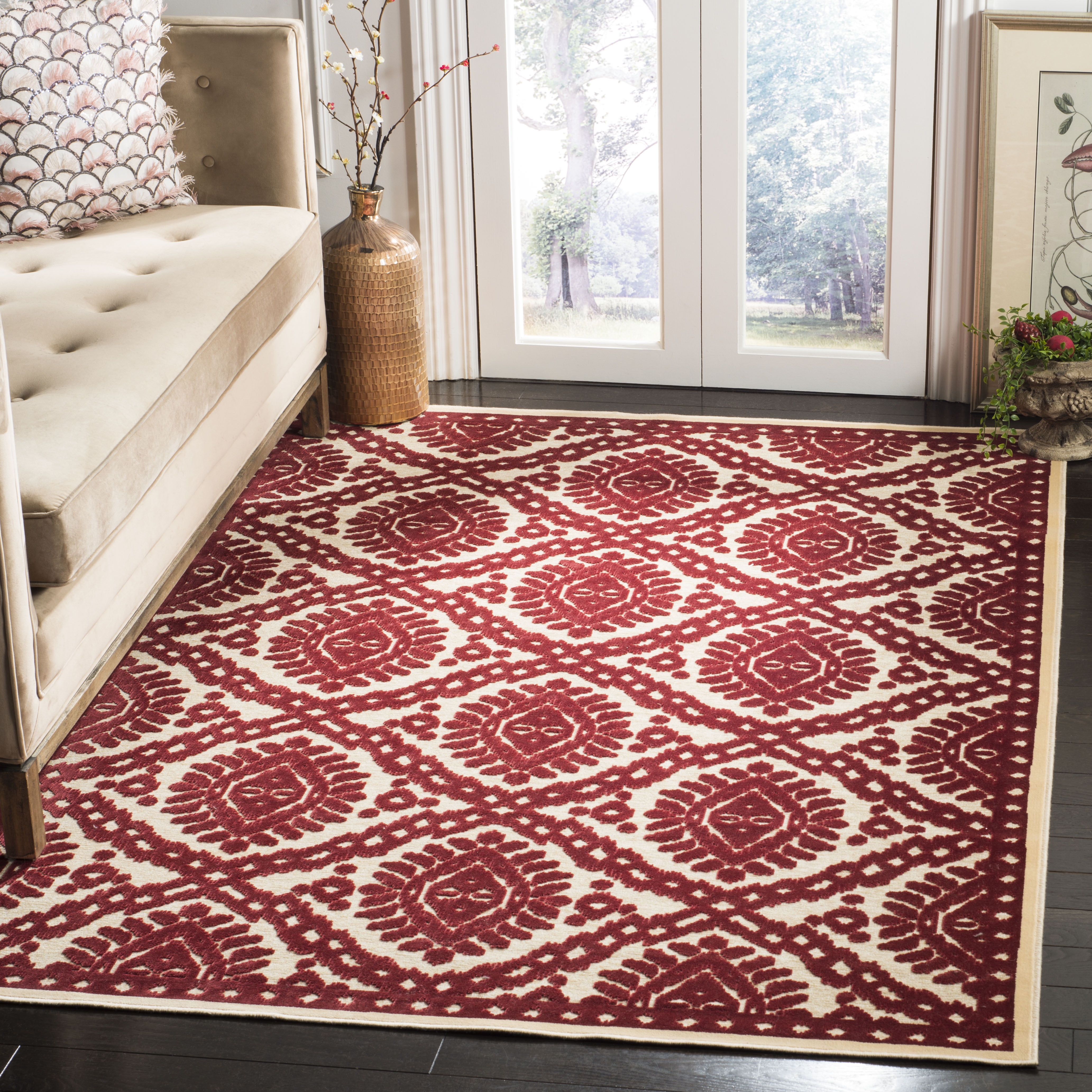 Handmade Tufted Rectangular Barn Red Wool-Viscose Rug, 4' x 5'7"
