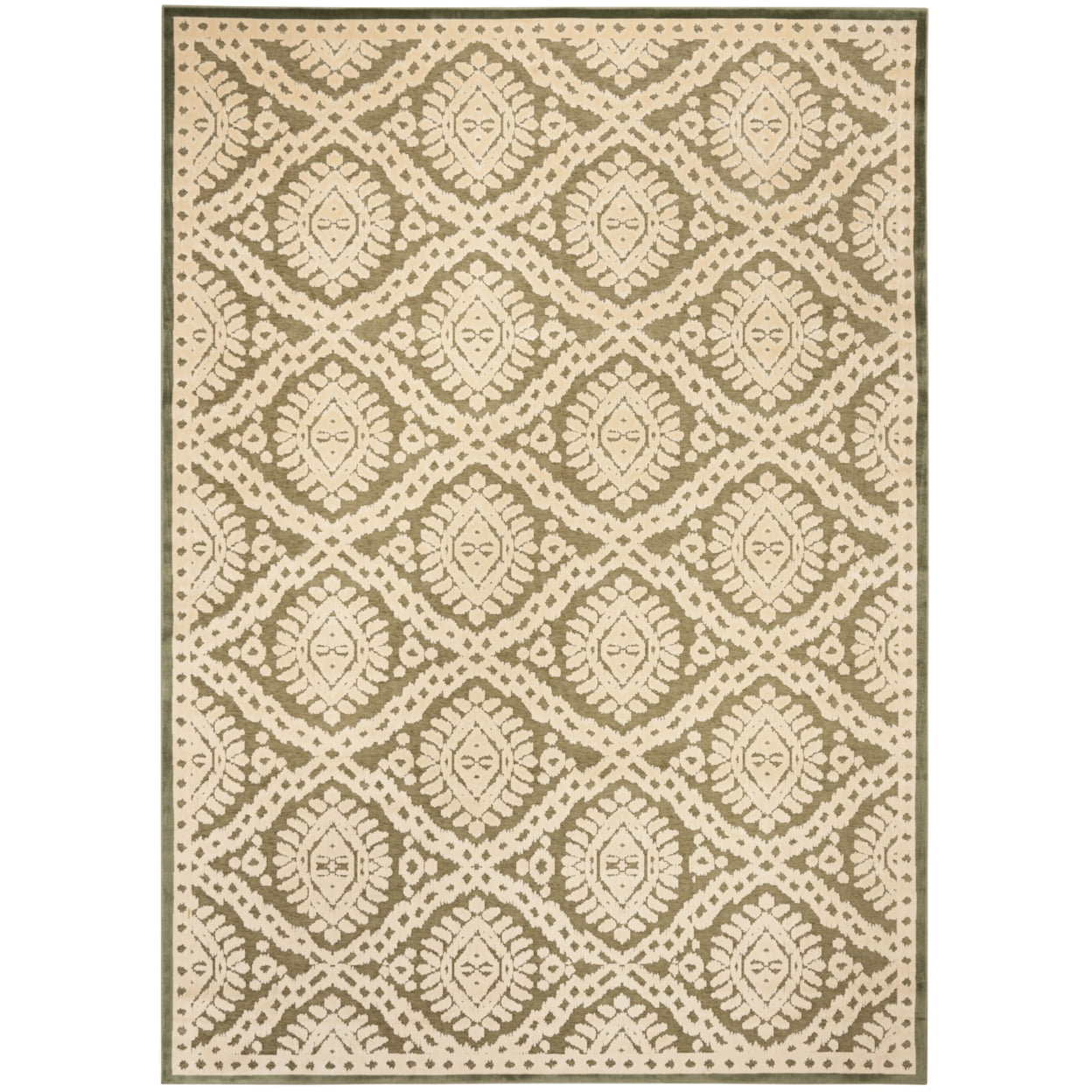 Hand-Tufted Dill Green and Beige Wool Rectangular Rug