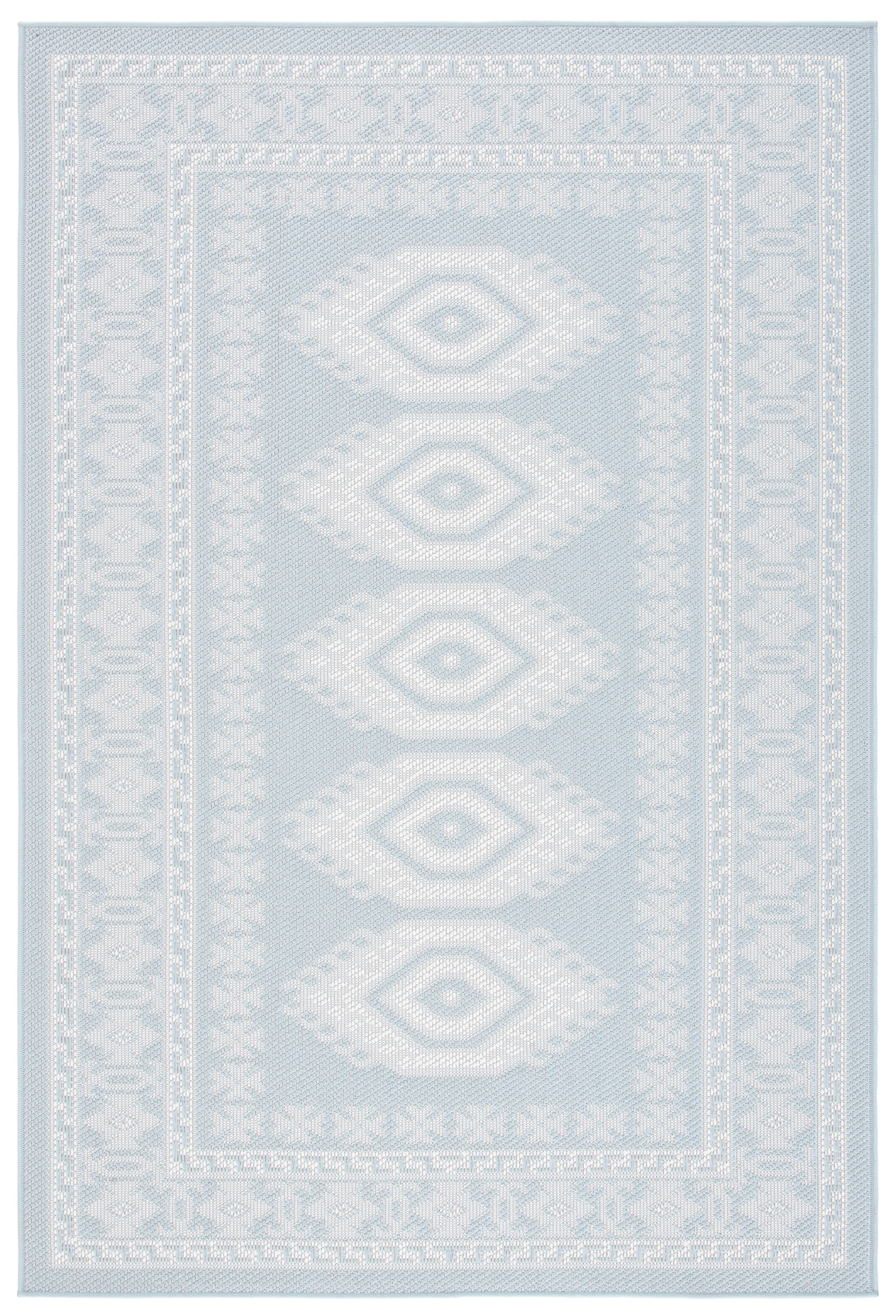 Handmade Aqua Blue Ivory Synthetic Indoor/Outdoor Tufted Rug 4'5" x 6'5"
