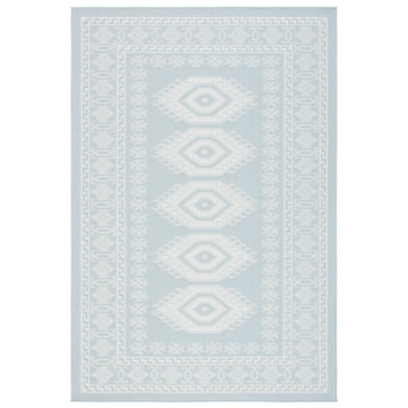 SAFAVIEH Martha Stewart Geometric Indoor/Outdoor Area Rug, Aqua/Blue Ivory, 4'5" x 6'5"
