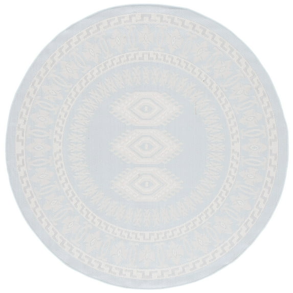 SAFAVIEH Martha Stewart Geometric Indoor/Outdoor Area Rug, Aqua/Blue Ivory, 6'7" x 6'7" Round