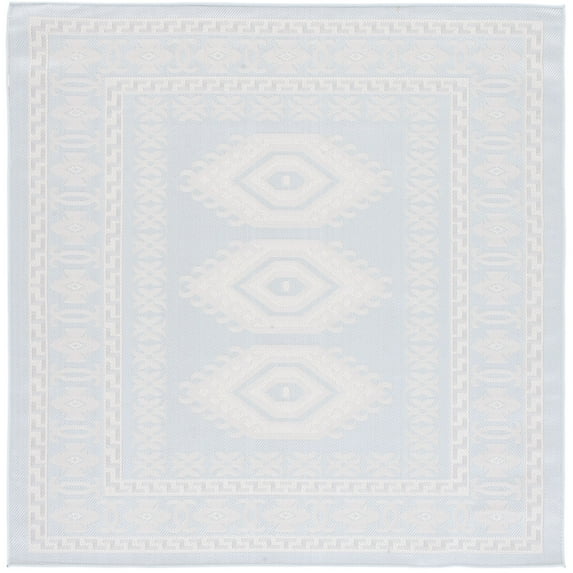 SAFAVIEH Martha Stewart Geometric Indoor/Outdoor Area Rug, Aqua/Blue Ivory, 6'7" x 6'7" Square