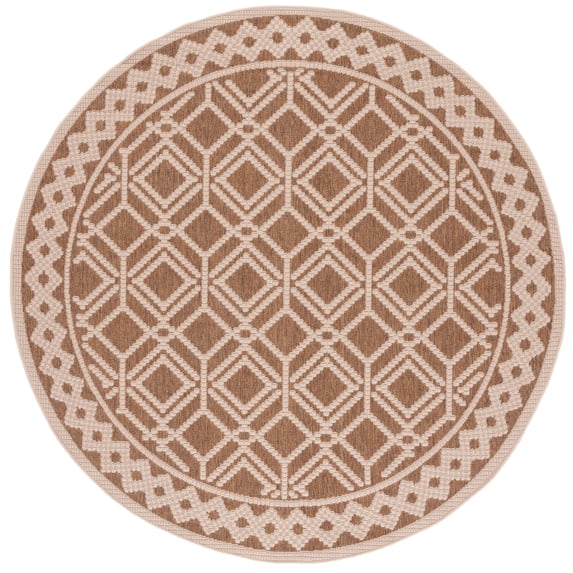 SAFAVIEH Martha Stewart Geometric Indoor/Outdoor Area Rug, Camel/Beige, 6'7" x 6'7" Round