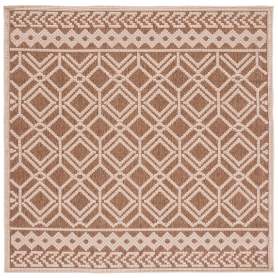 SAFAVIEH Martha Stewart Geometric Indoor/Outdoor Area Rug, Camel/Beige, 6'7" x 6'7" Square
