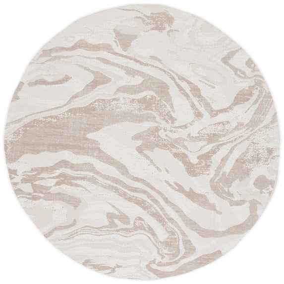 SAFAVIEH Martha Stewart Geometric Indoor/Outdoor Area Rug, Ivory/Beige, 6'7" x 6'7" Round