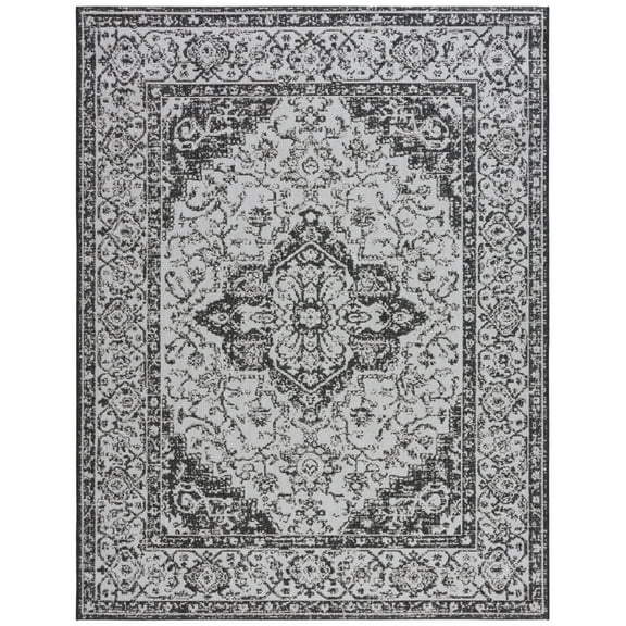 SAFAVIEH Martha Stewart Geometric Indoor/Outdoor Area Rug, Light Grey/Charcoal, 6'7" x 9'
