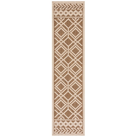SAFAVIEH Martha Stewart Geometric Indoor/Outdoor Runner Rug, Camel/Beige, 9' x 2'2"