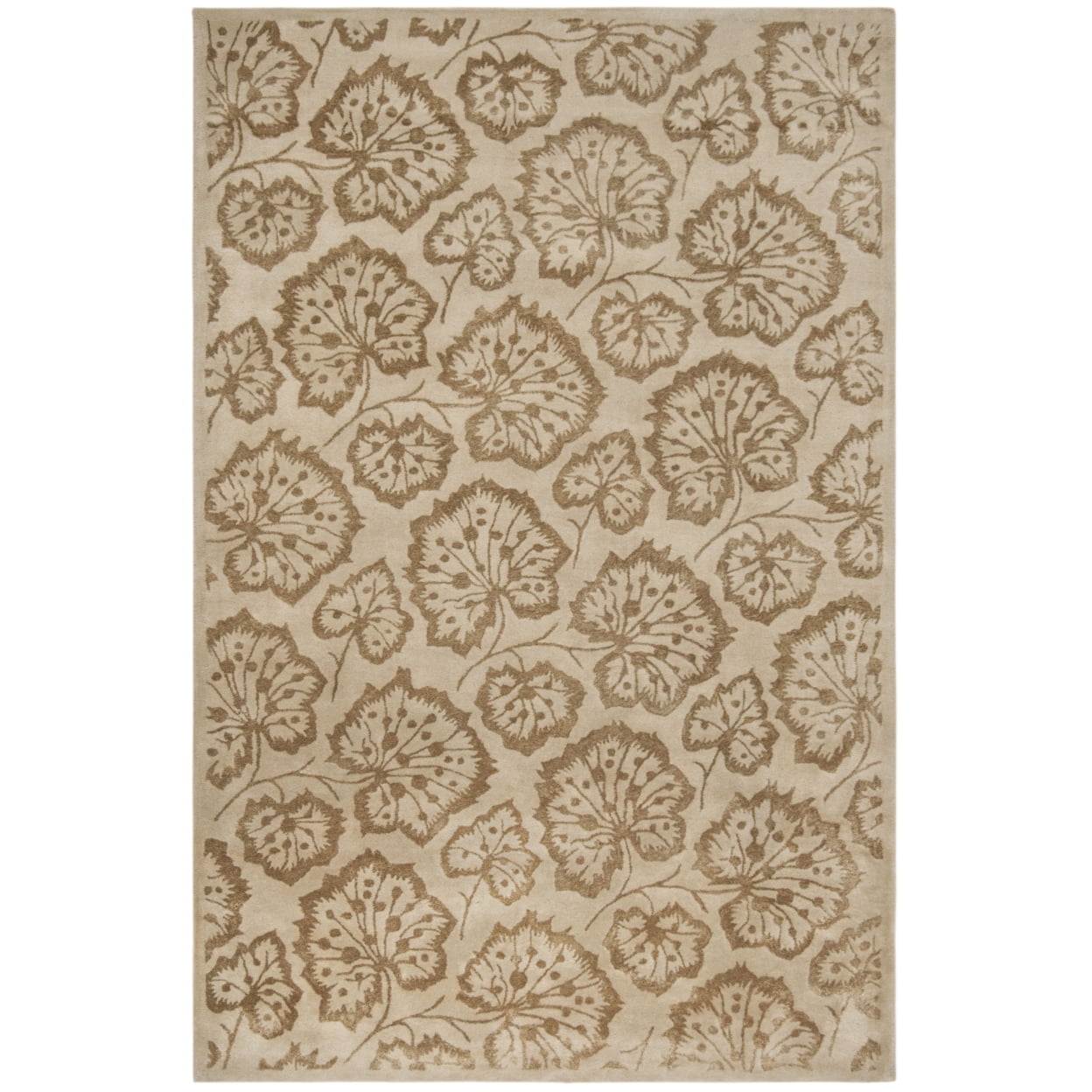Hazelnut and Gold Floral Wool and Viscose Tufted Rug