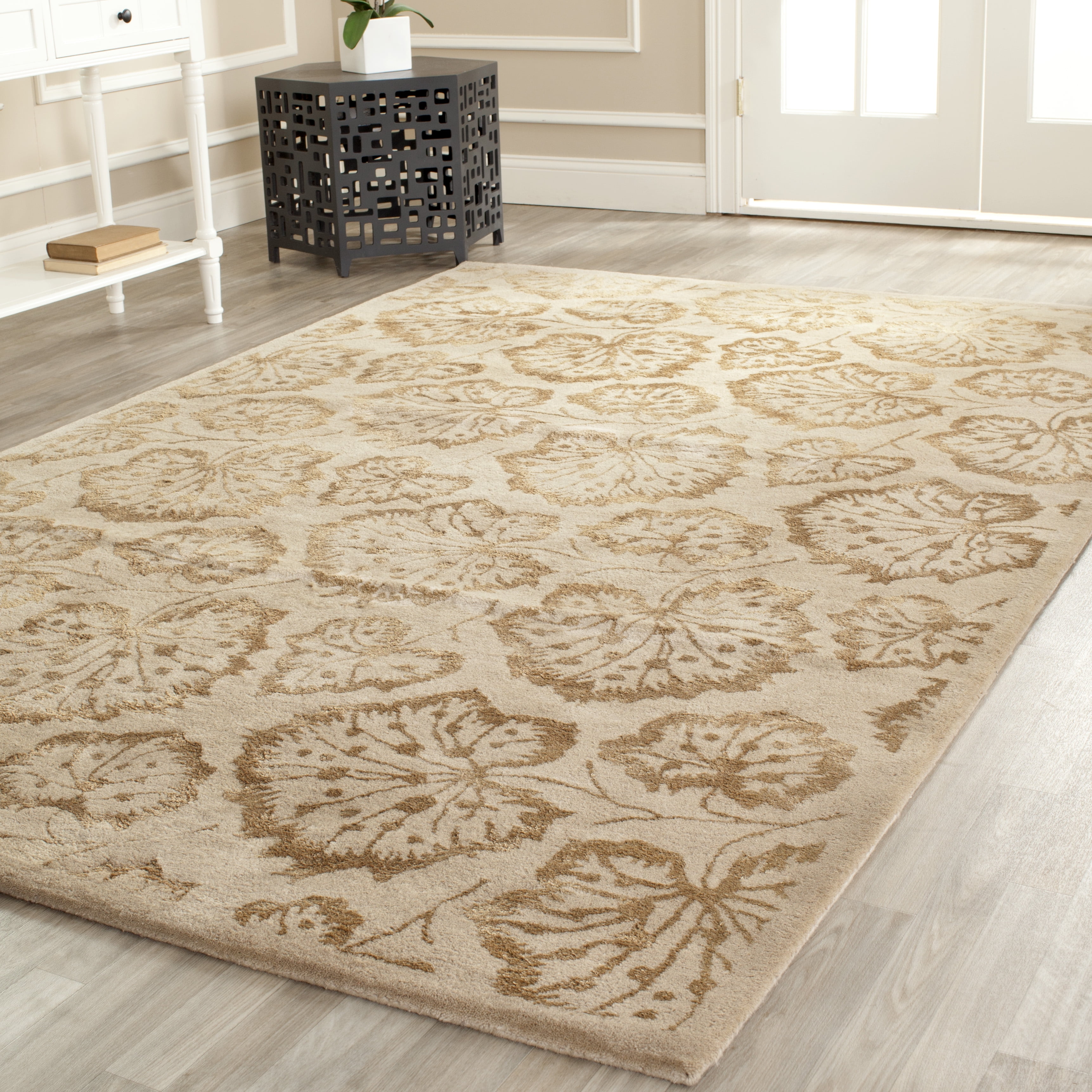 Hand-Tufted Hazelnut & Gold Floral Wool-Viscose Rug 7'9" x 9'9"