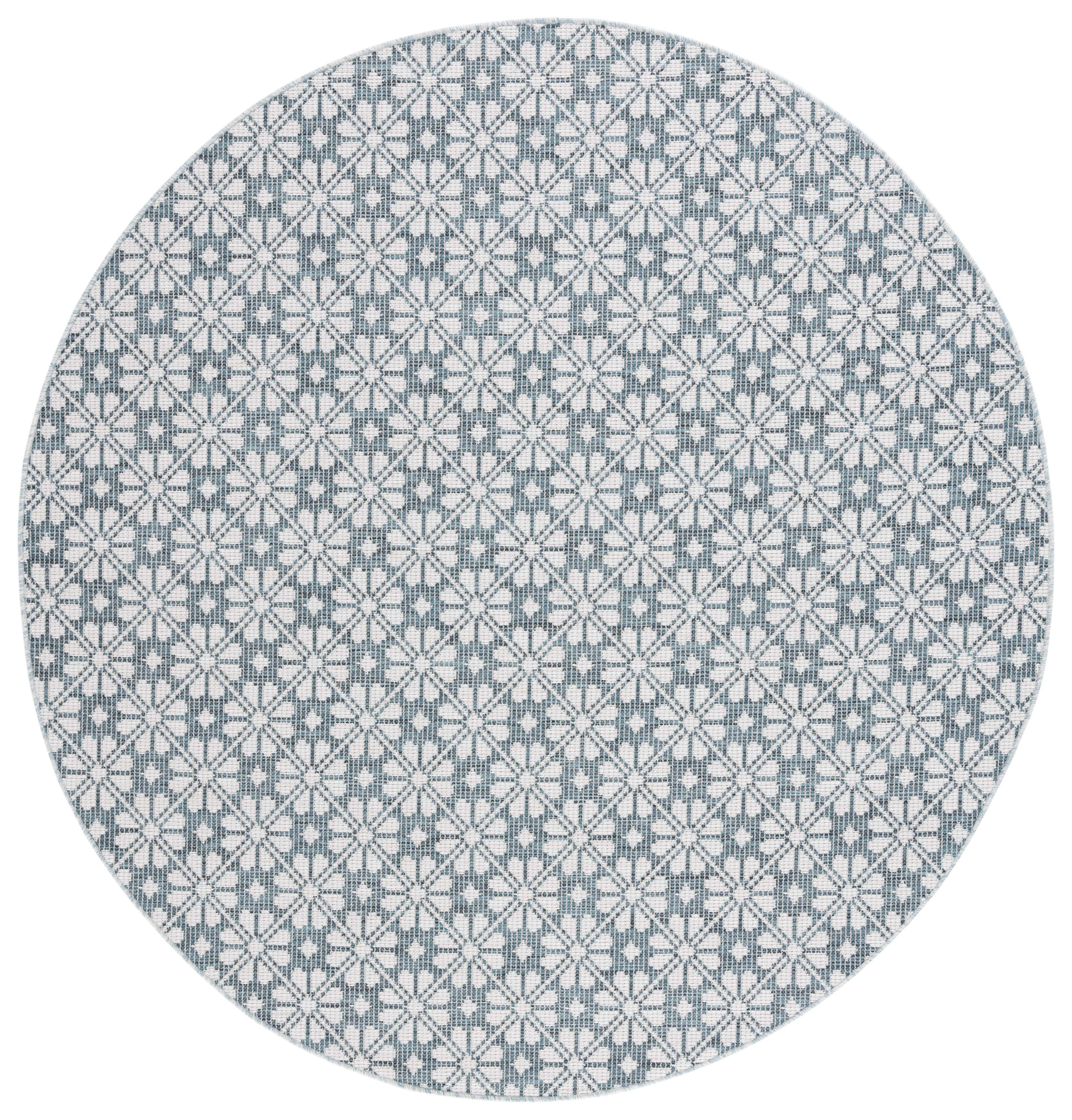 Blue and Beige Round Tufted Synthetic Area Rug, 6'5"