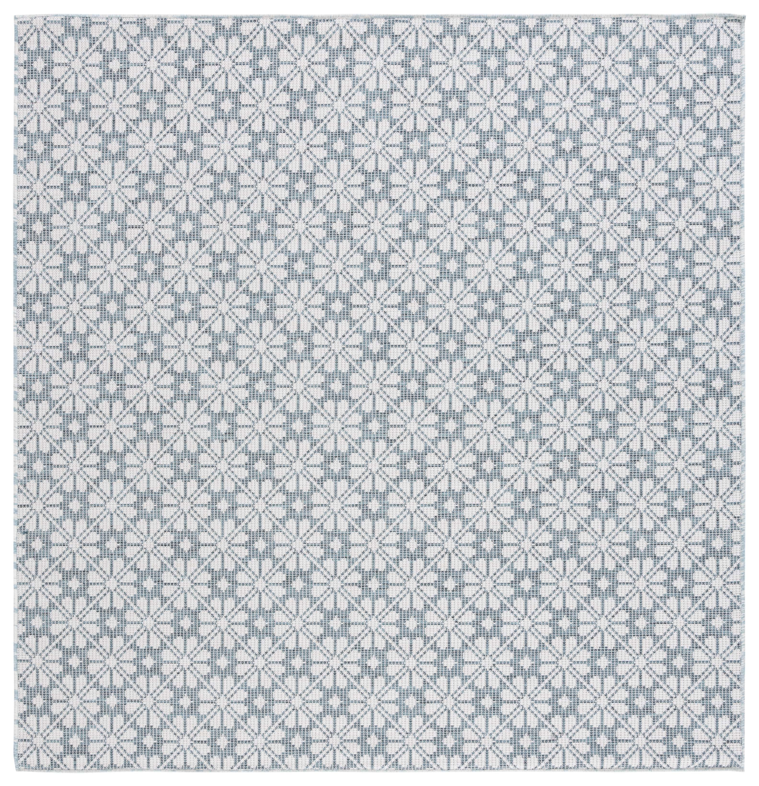 SAFAVIEH Martha Stewart Hampton Diamond Indoor/Outdoor Area Rug, Blue/Beige, 6'5" x 6'5" Square