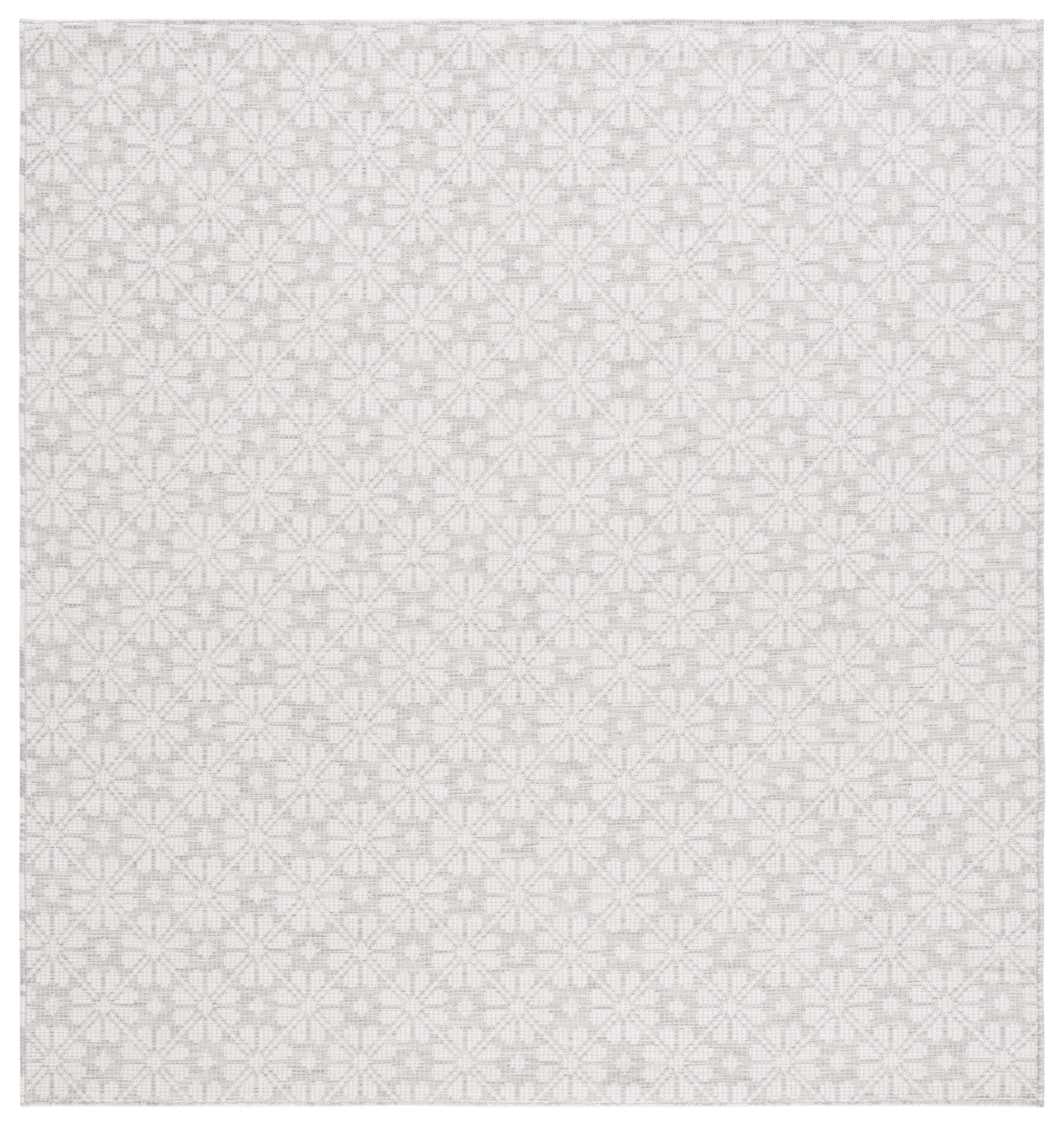 Grey and Ivory Square Tufted Synthetic Area Rug