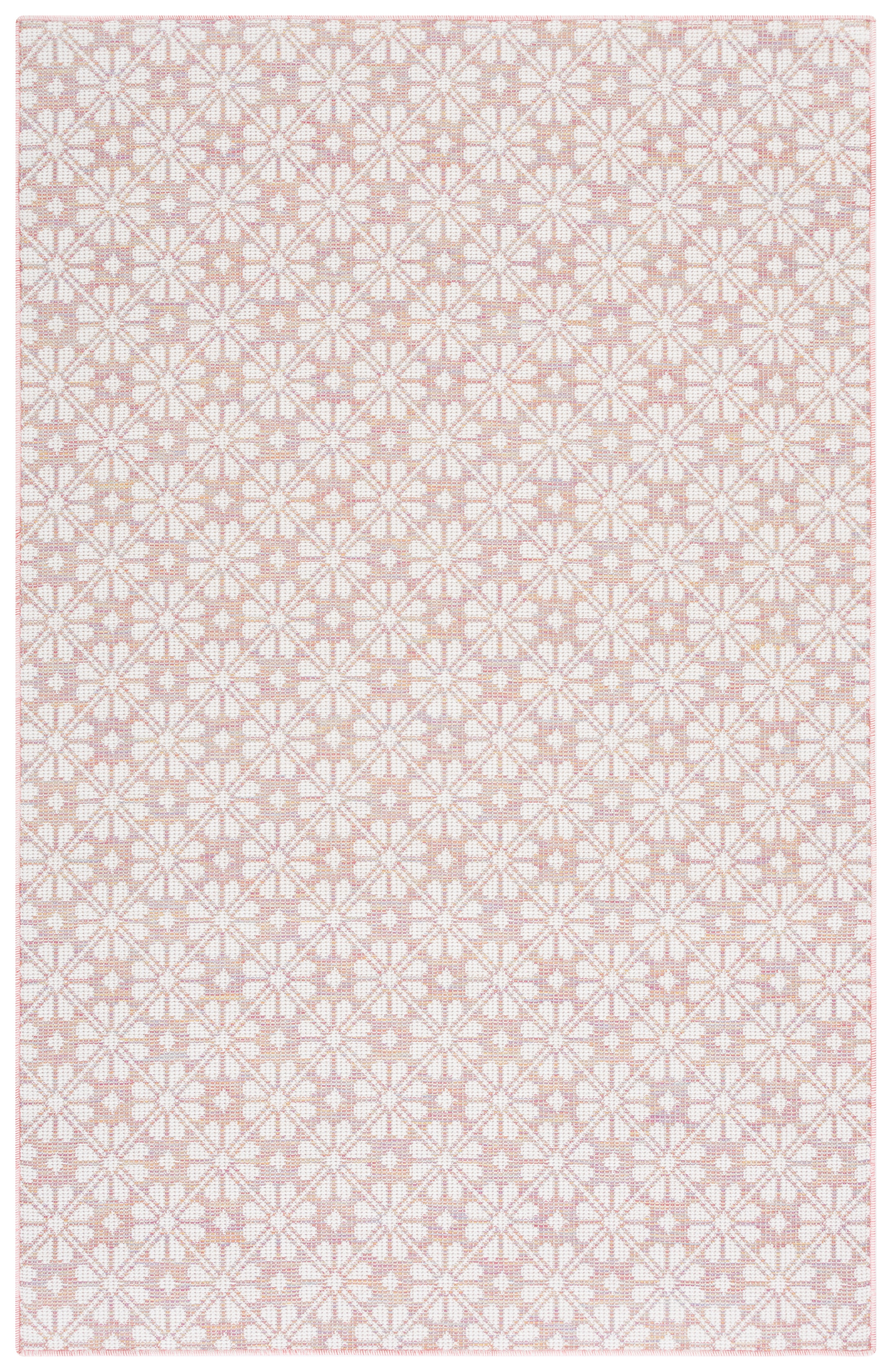 Ivory and Light Pink Hand-Knotted Synthetic Area Rug