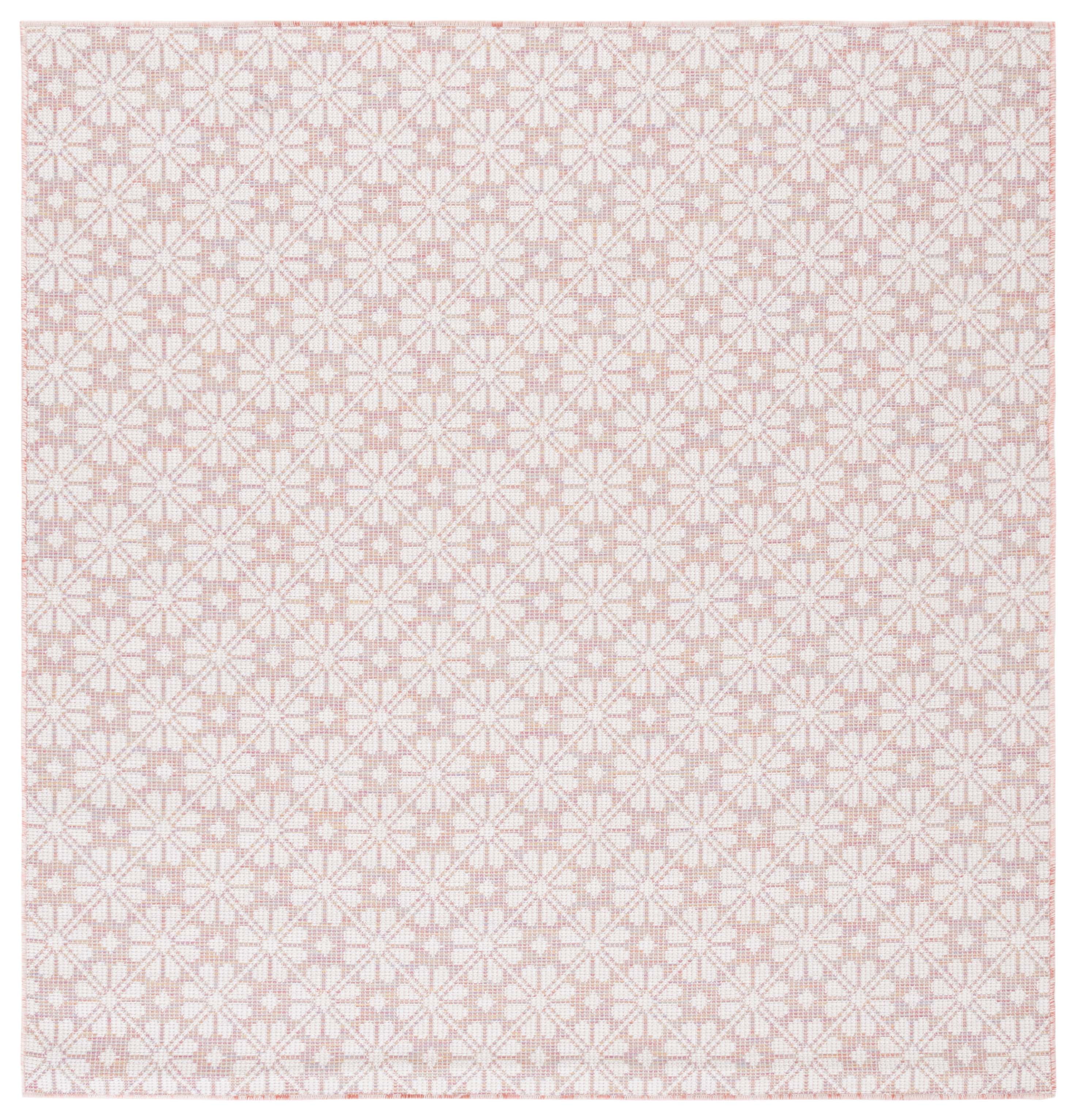 Light Pink Multi Square Hand-Knotted Synthetic Area Rug