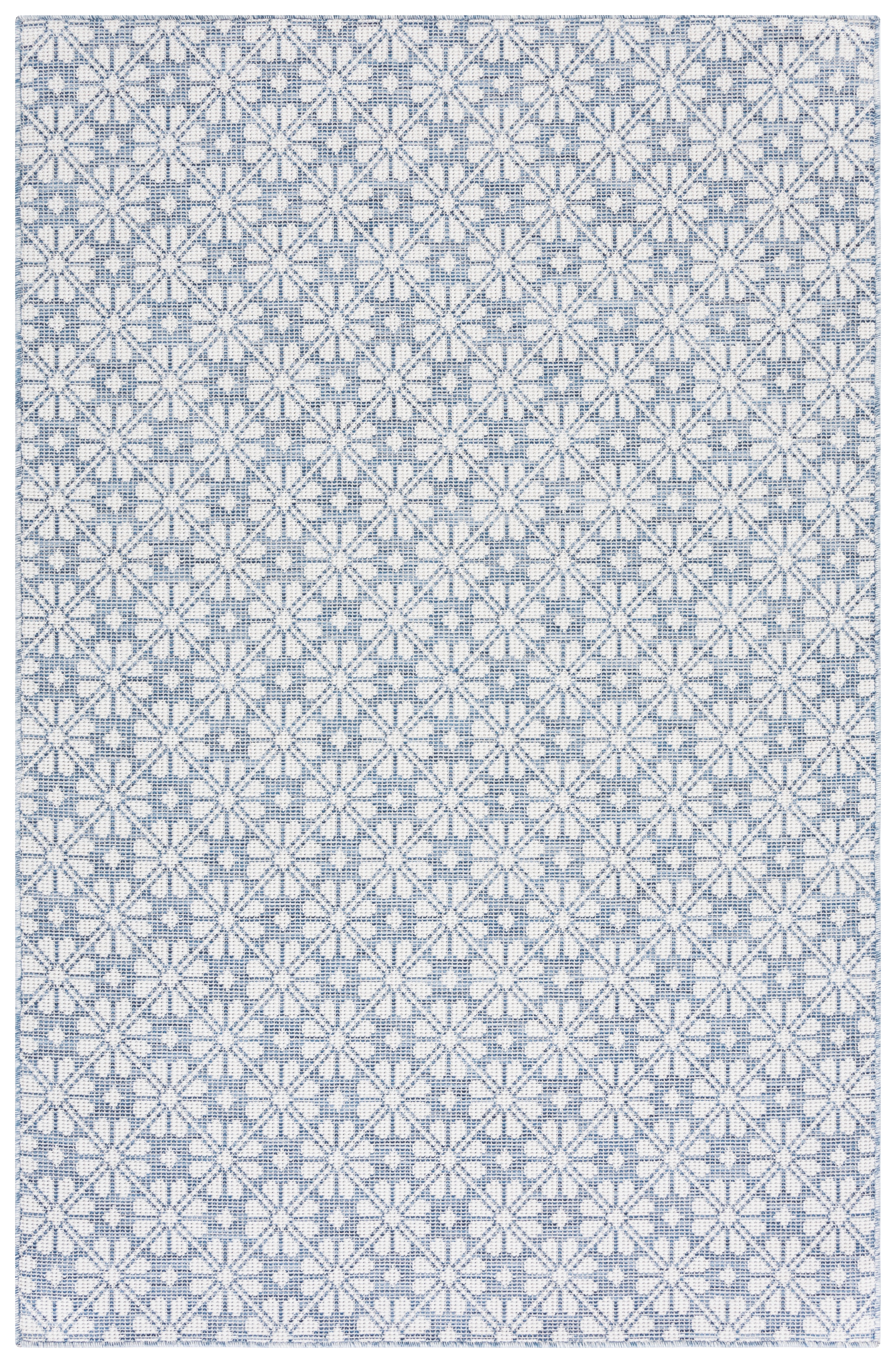 Navy and Ivory Geometric Synthetic Square Rug