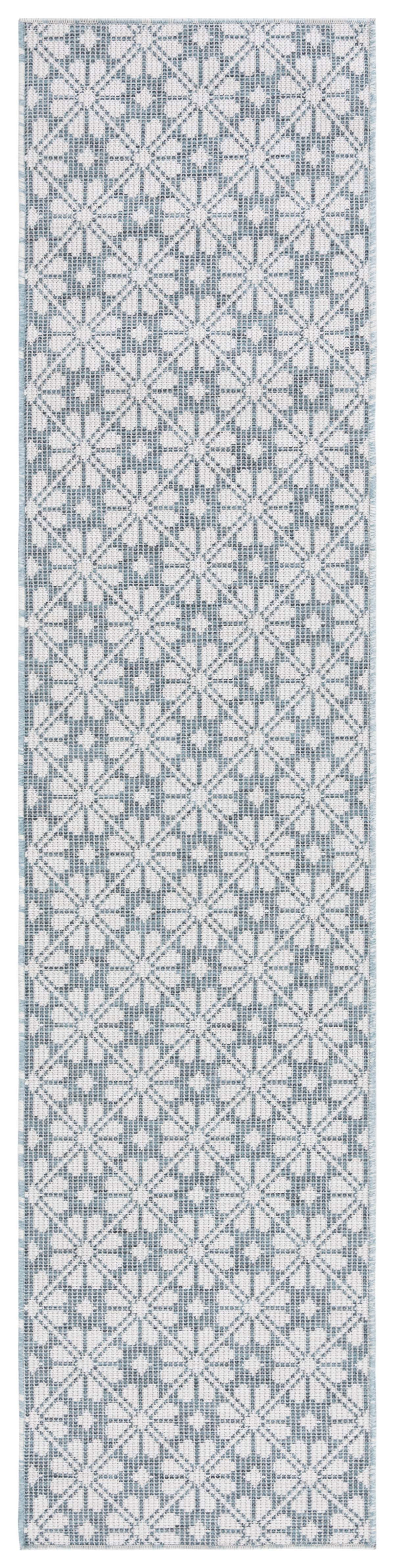 Blue and Beige Tufted Synthetic Runner Rug, 2' x 9'