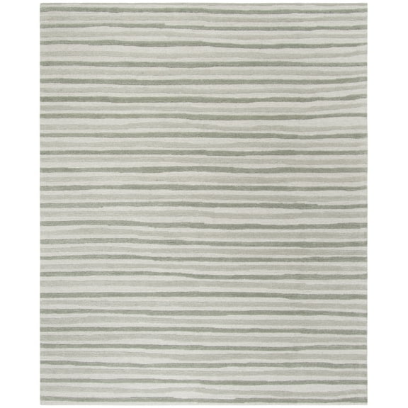 SAFAVIEH Martha Stewart Hand Drawn Stripe Area Rug, Nimbus Cloud Grey, 6' x 6' Round