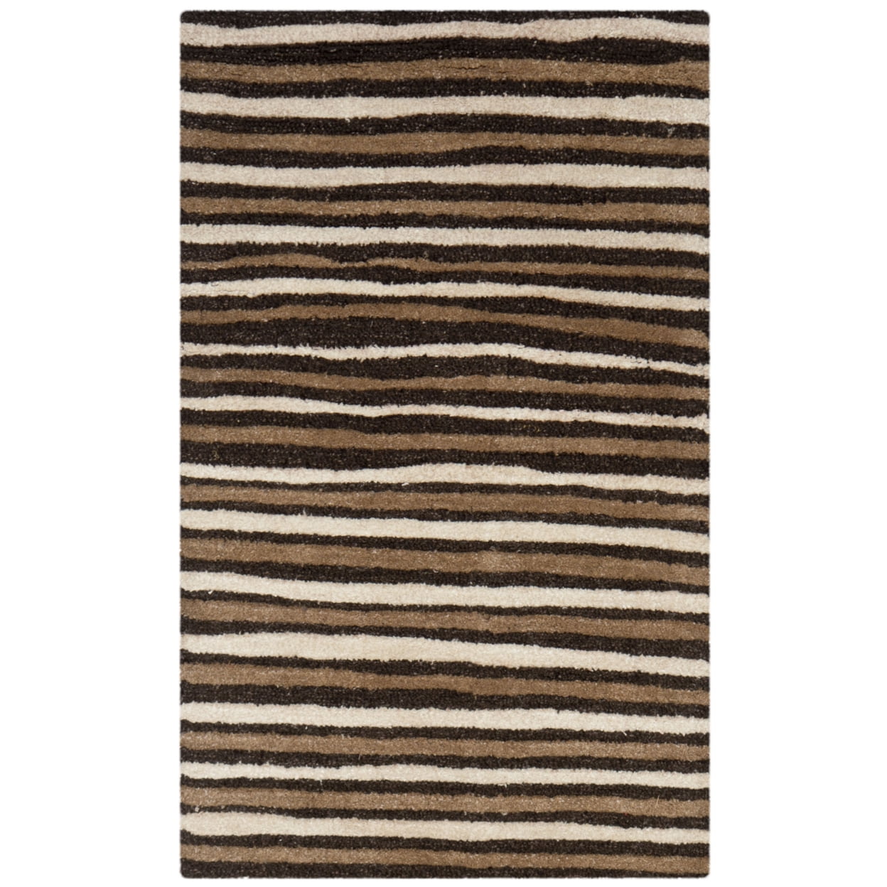 Handmade Brown and Beige Stripe Wool Viscose 9' x 12' Rug