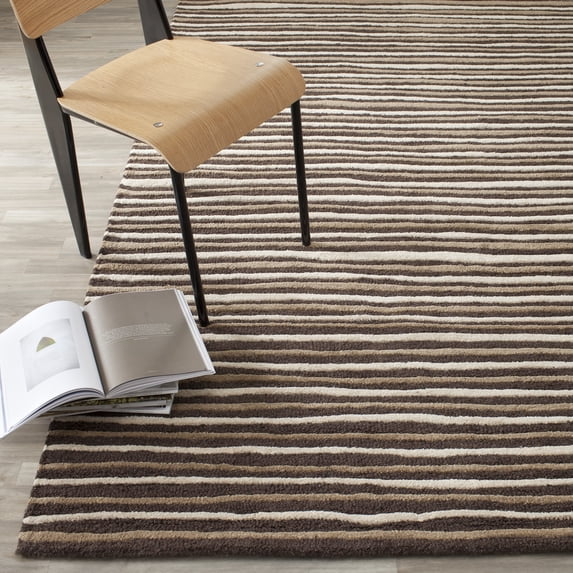 SAFAVIEH Martha Stewart Hand Drawn Stripe Area Rug, Tilled Soil Brown, 9' x 12'