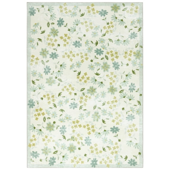 SAFAVIEH Martha Stewart Igor Floral Machine Washable Area Rug, Beige/Light Green, 4' x 6'