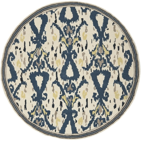 SAFAVIEH Martha Stewart Ikat Pendant Bordered Wool Area Rug, Clove, 4' x 4' Round