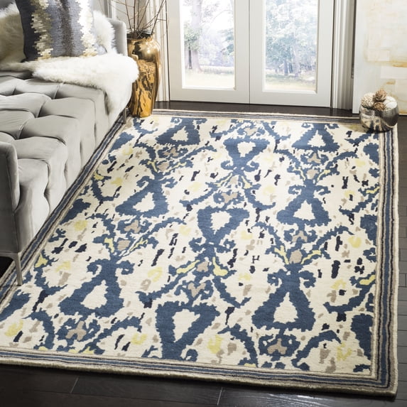 SAFAVIEH Martha Stewart Ikat Pendant Bordered Wool Area Rug, Clove, 5' x 8'
