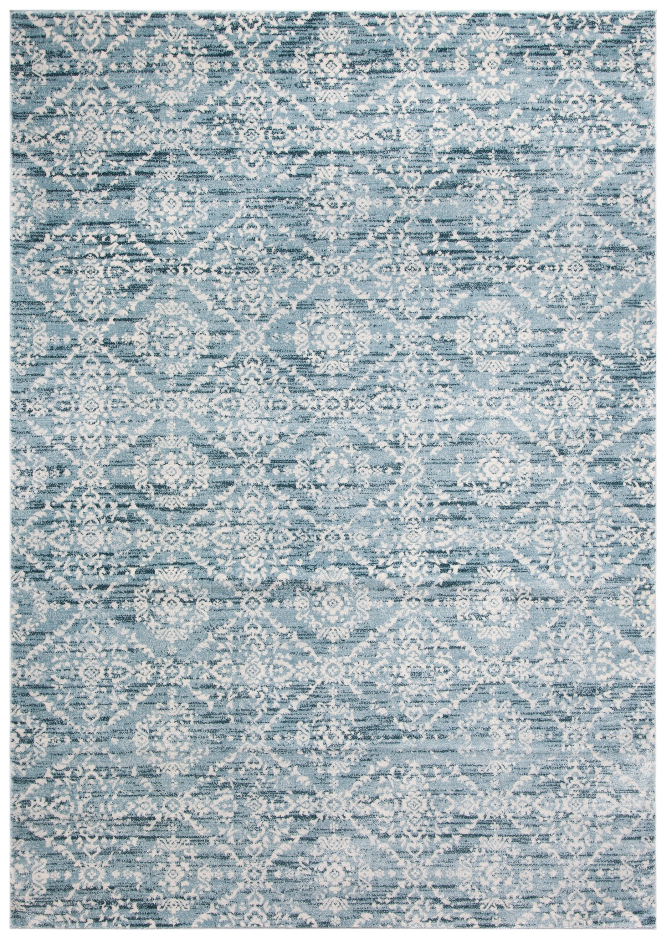 Denim Blue and Ivory Synthetic Round Area Rug