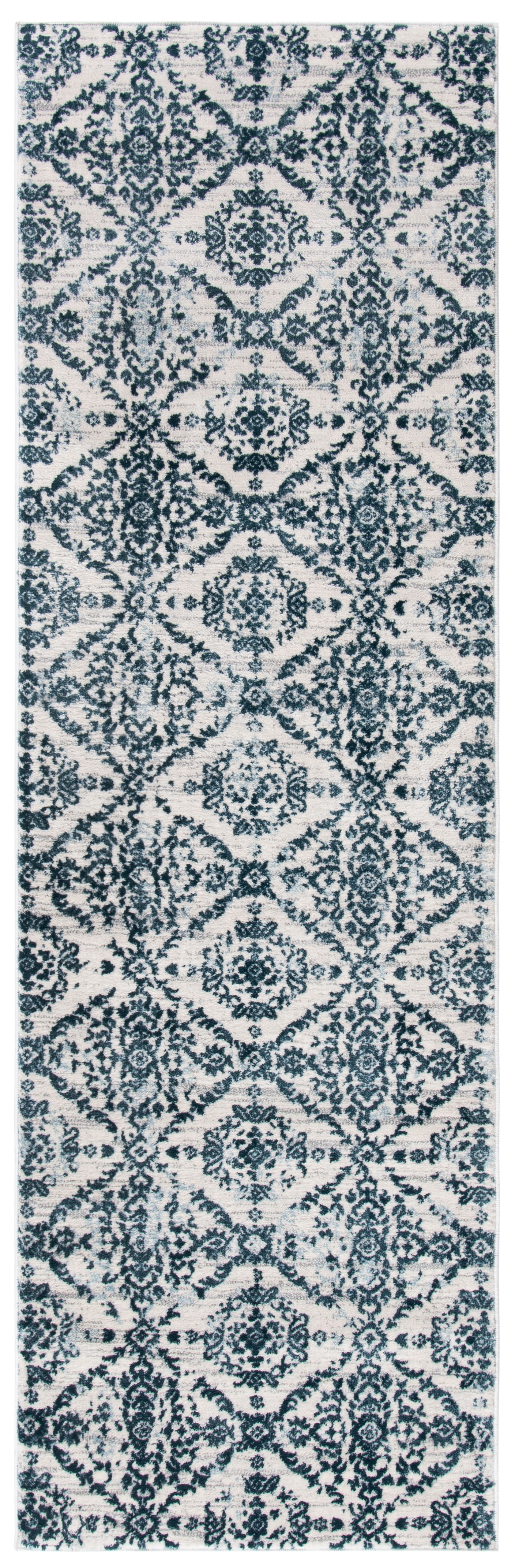 Navy and Ivory Synthetic Hand-knotted Runner Rug