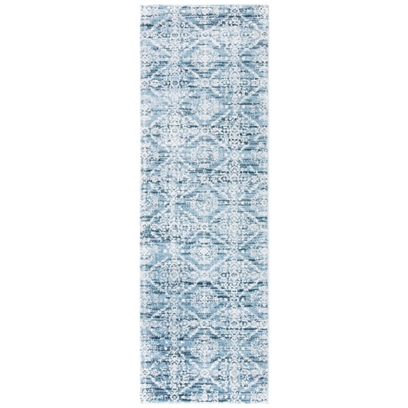 SAFAVIEH Martha Stewart Isabella Tazmin Diamond Runner Rug, Denim Blue/Ivory, 2'2" x 7'