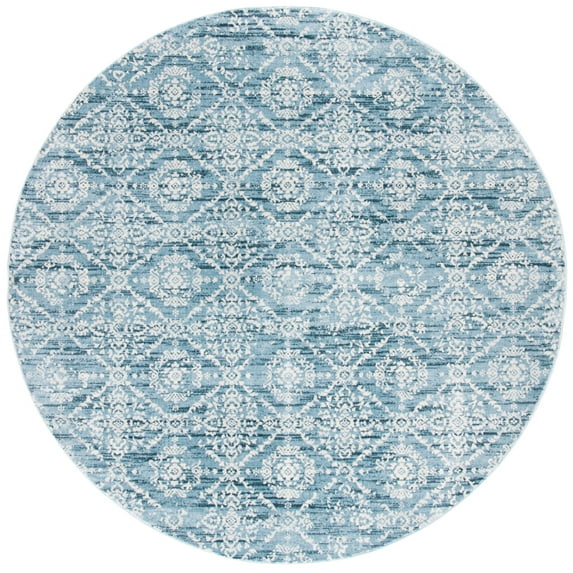 SAFAVIEH Martha Stewart Isabella Tazmin Diamond Area Rug, Denim Blue/Ivory, 6'7" x 6'7" Round