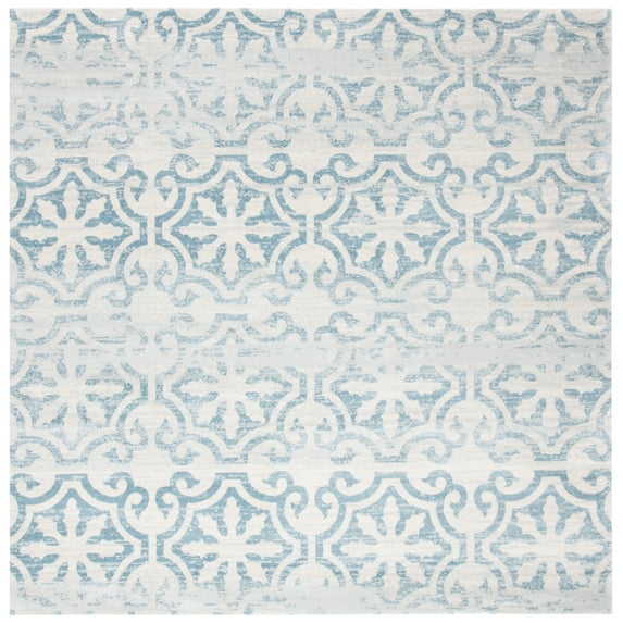 SAFAVIEH Martha Stewart Isabella Jervis Clover Area Rug, Turquoise/Ivory, 6'7" x 6'7" Square