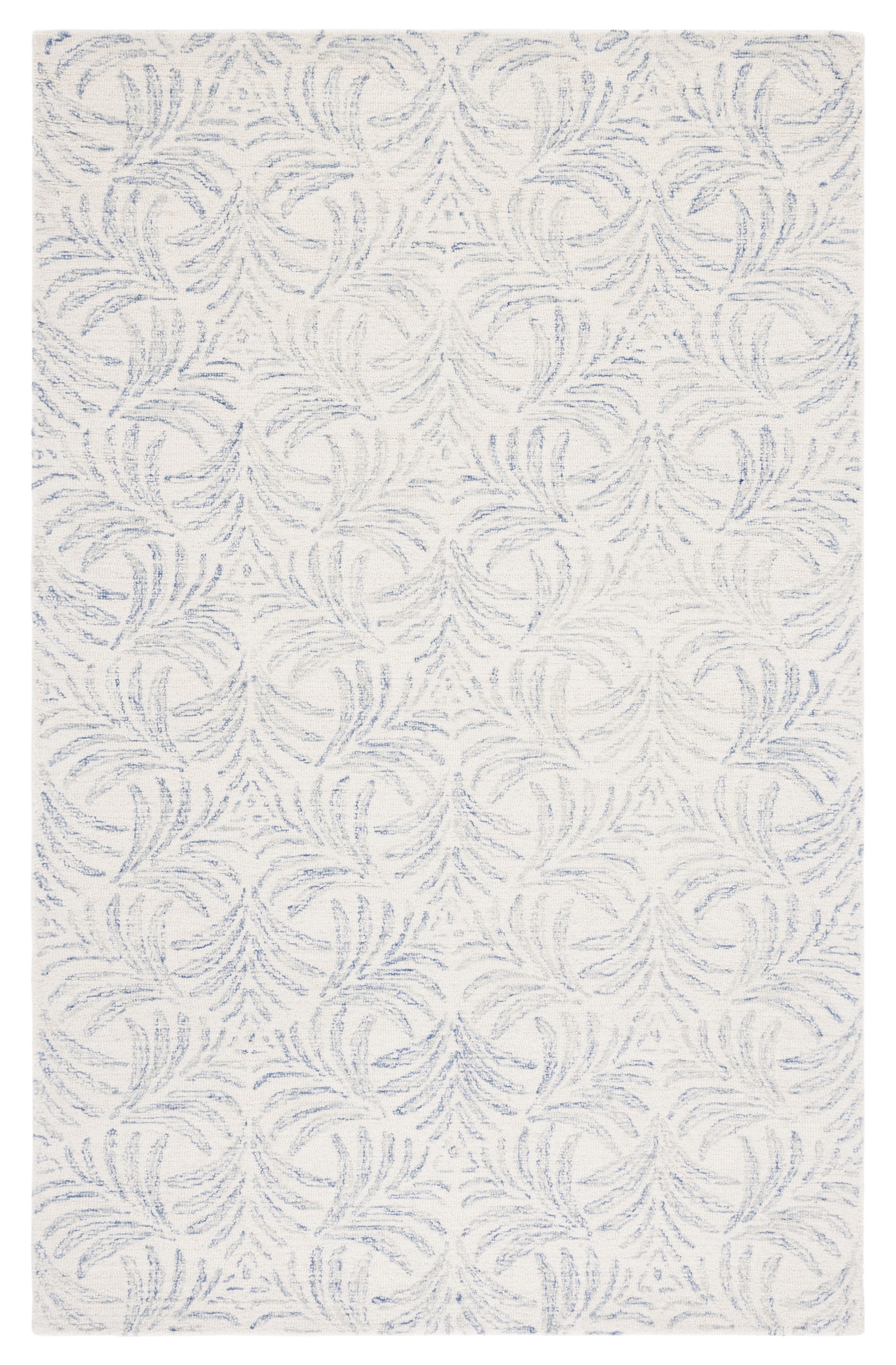 Ivory and Blue Hand Tufted Wool Silk Area Rug 4'x6'