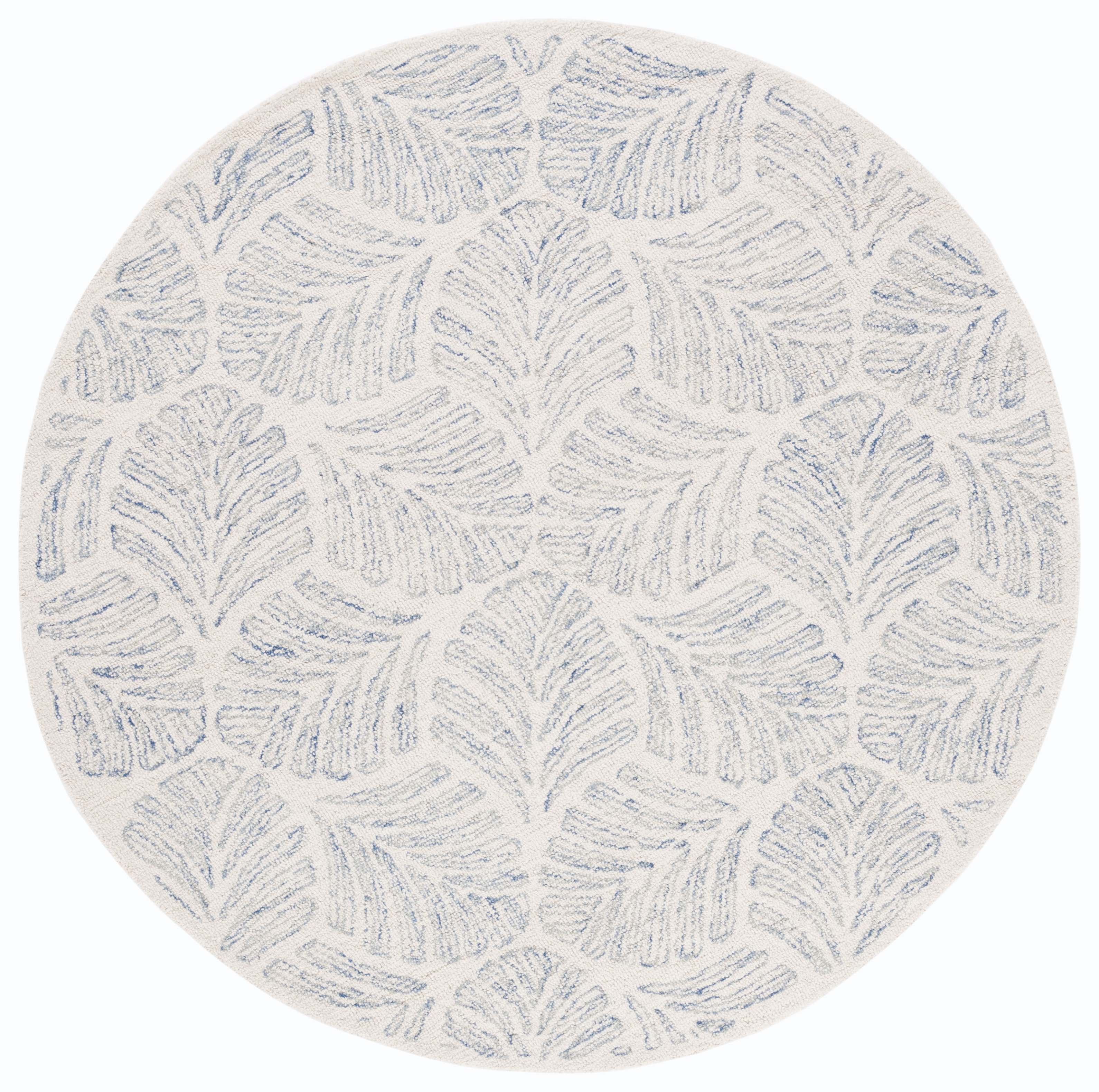 Ivory & Blue Hand-Tufted Wool 6' Round Area Rug