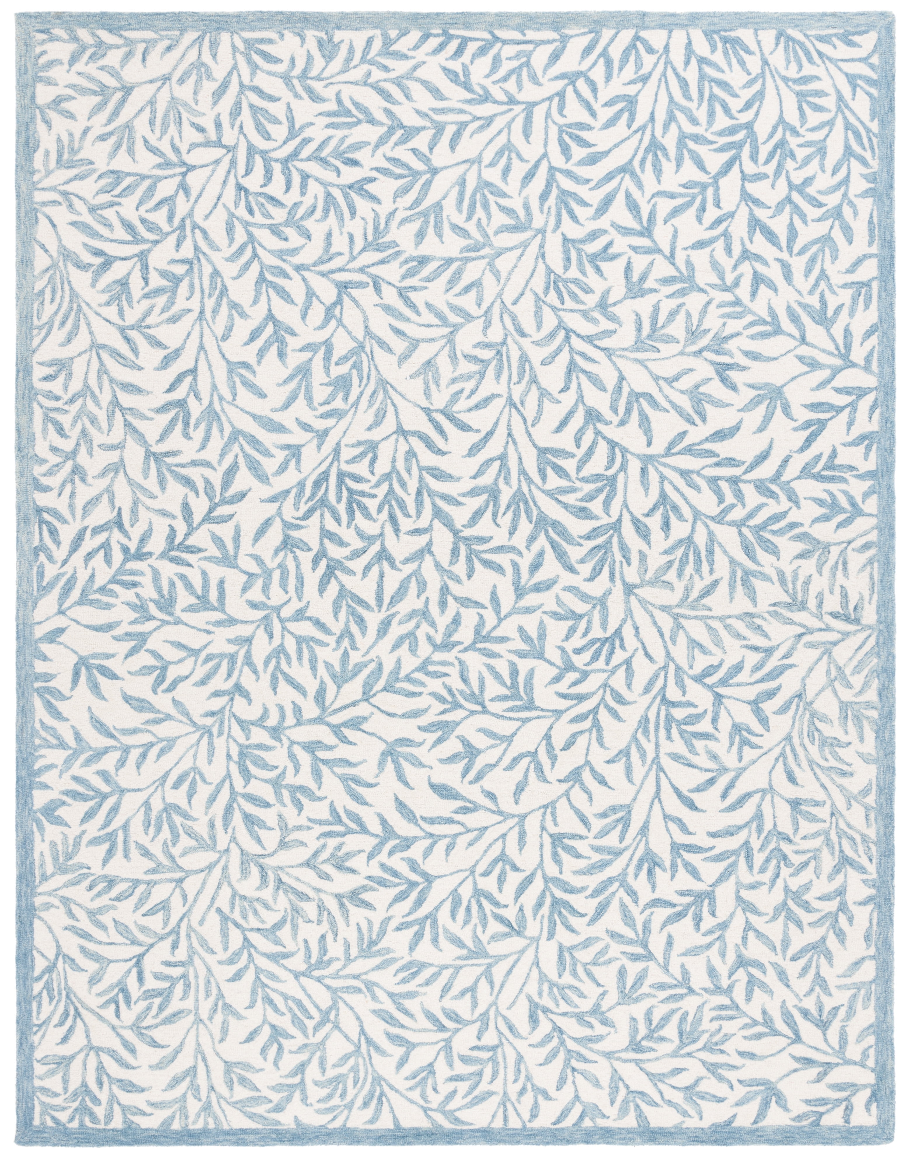 Ivory and Blue Hand-Tufted Wool Rectangular Area Rug, 8' x 10'