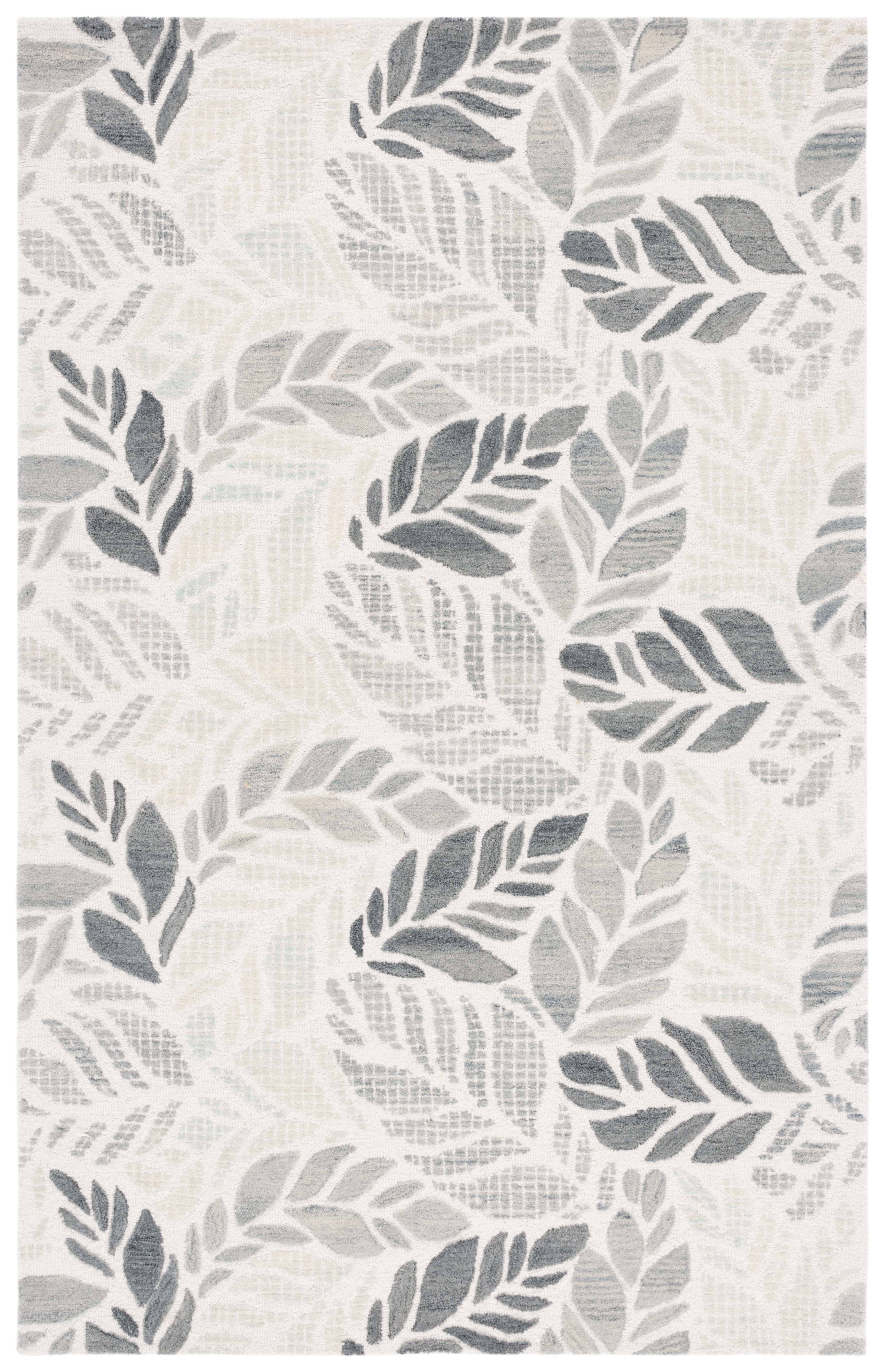Ivory and Grey Floral Hand-Tufted Wool Area Rug, 8' x 10'