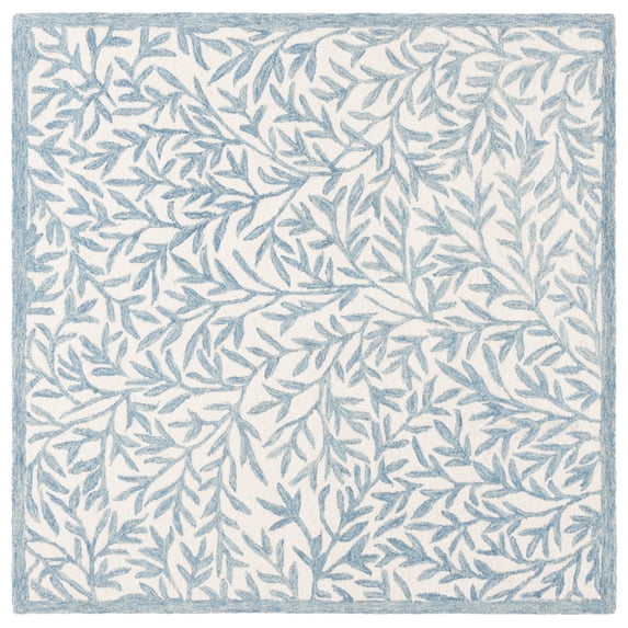 SAFAVIEH Martha Stewart Jardin Jared Floral Area Rug, Ivory/Blue, 6' x 6' Square