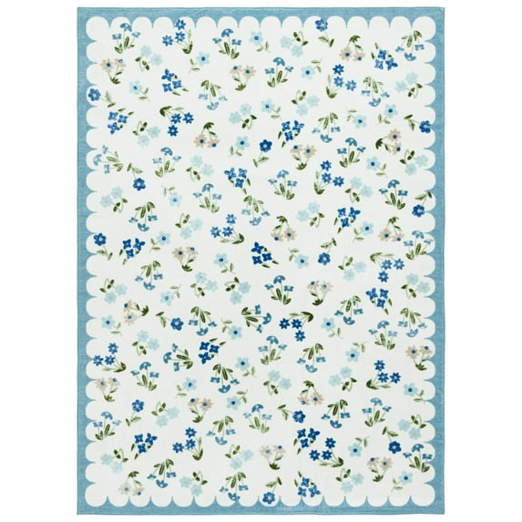 SAFAVIEH Martha Stewart Jayce Floral Machine Washable Area Rug, Ivory/Light Blue, 4' x 6'