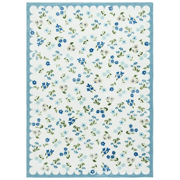 SAFAVIEH Martha Stewart Jayce Floral Machine Washable Area Rug, Ivory/Light Blue, 8' x 10'