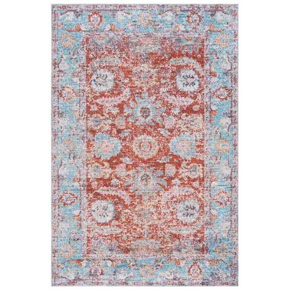 SAFAVIEH Martha Stewart Jazmyn Floral Machine Washable Area Rug, Turquoise/Rust, 4' x 6'