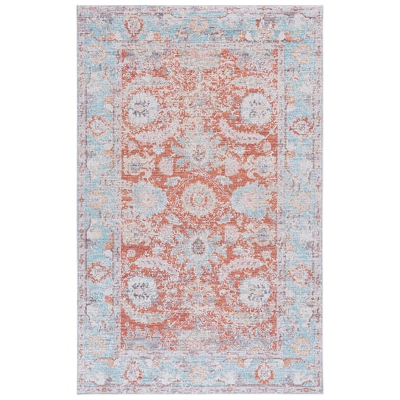SAFAVIEH Martha Stewart Jazmyn Floral Machine Washable Area Rug, Turquoise/Rust, 5' x 8'