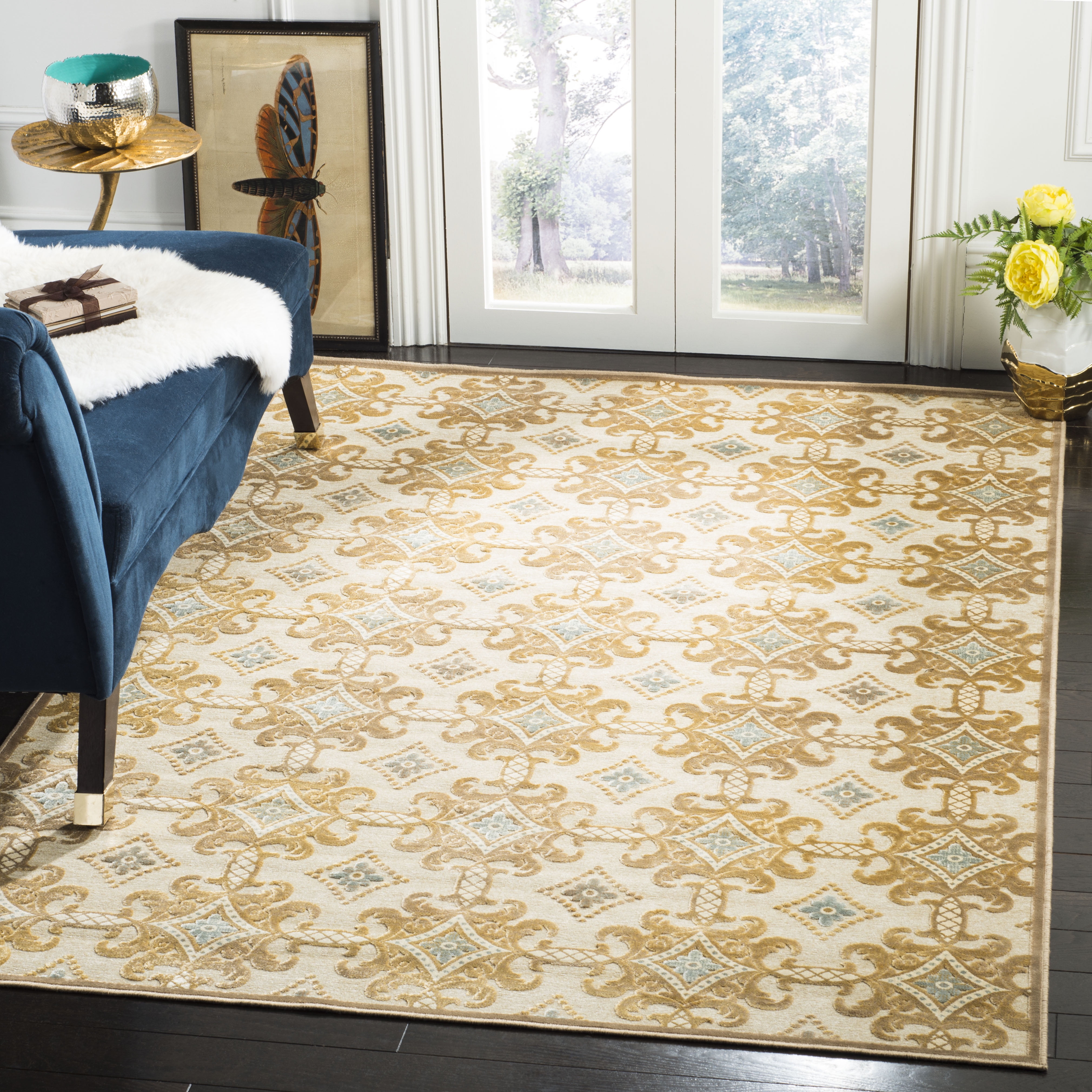 Hand-Tufted Geometric Gray Wool-Viscose Blend Area Rug, 5'1" x 7'6"
