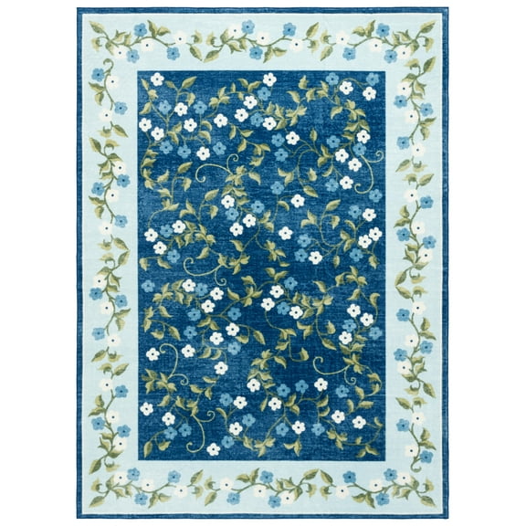 SAFAVIEH Martha Stewart Kyler Floral Machine Washable Area Rug, Dark Blue/Light Blue, 4' x 6'