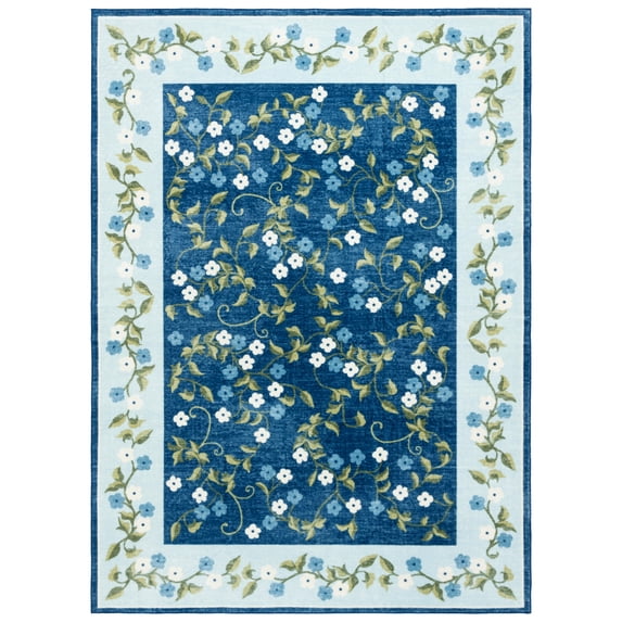SAFAVIEH Martha Stewart Kyler Floral Machine Washable Area Rug, Dark Blue/Light Blue, 9' x 12'