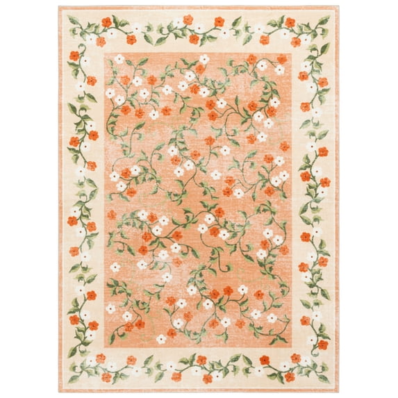 SAFAVIEH Martha Stewart Kyler Floral Machine Washable Area Rug, Rust/Gold, 4' x 6'